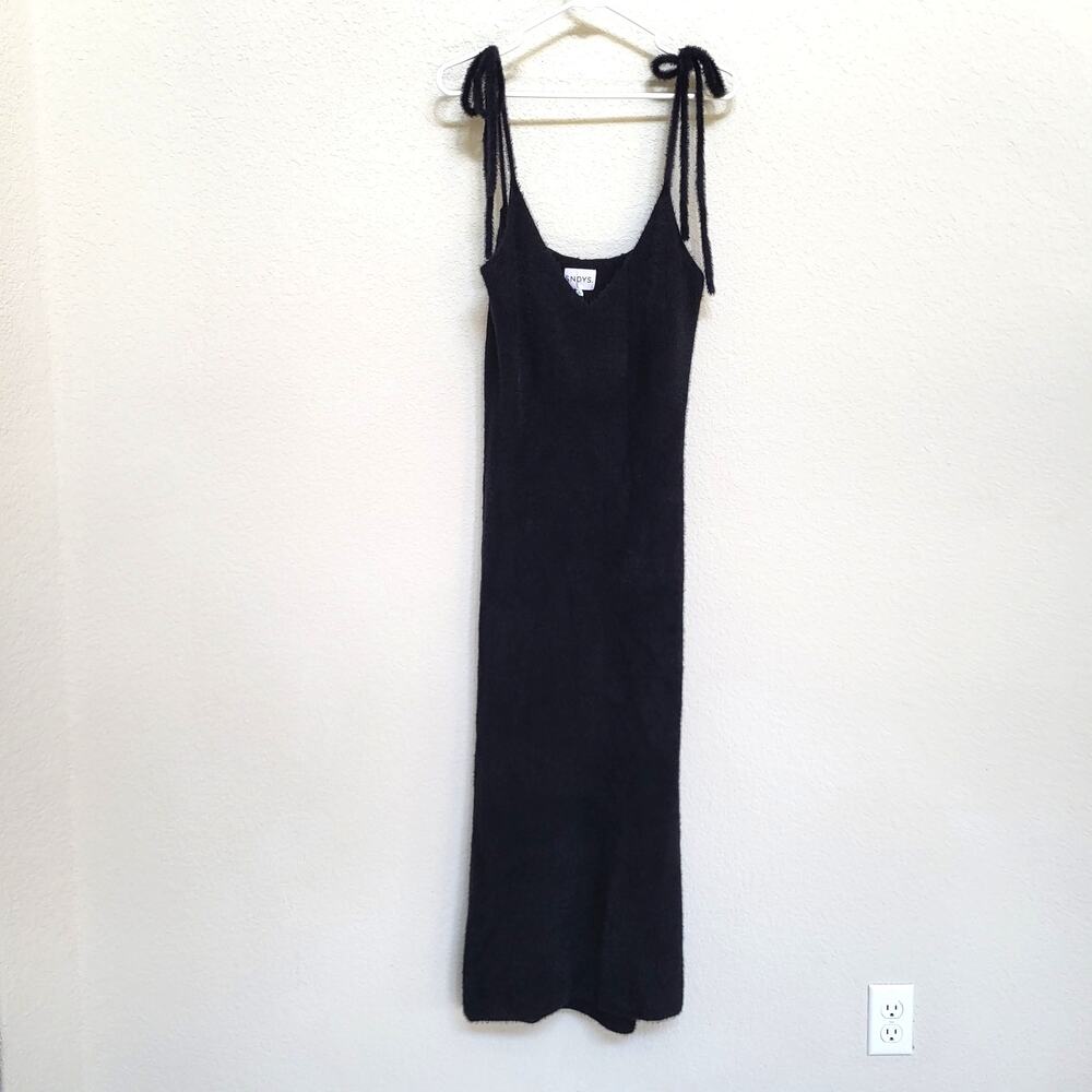SNDYS Maxi Dress Women's Large Black Fuzzy Knit Body Con Party Fall Winter